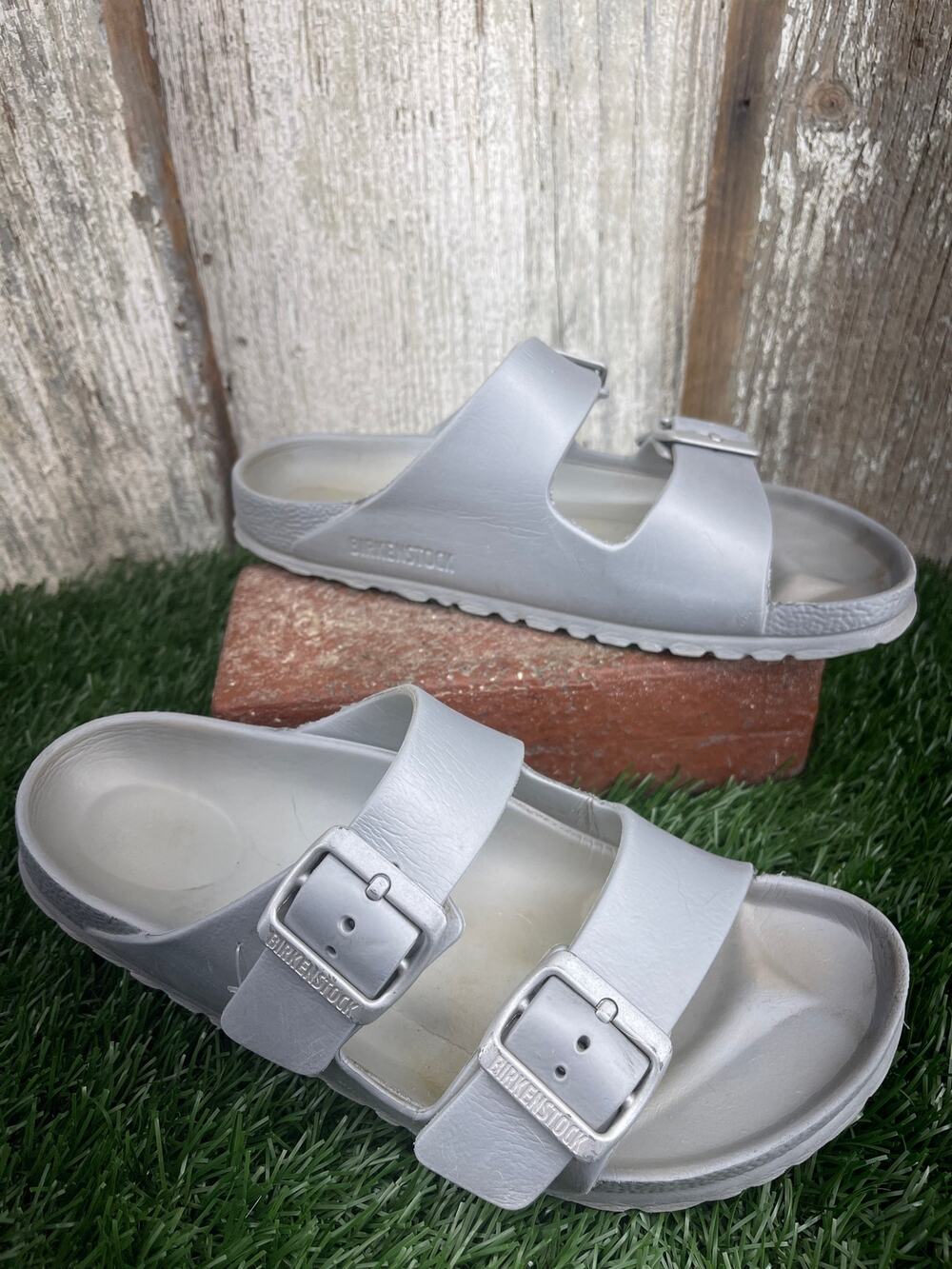 Birkenstock EVA Arizona Silver Slides Women's EU37 Ladies 6
